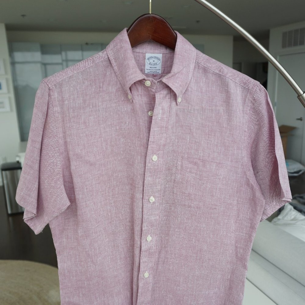 Brooks Brothers - Linen Short Sleeve Button down (reddish pink)